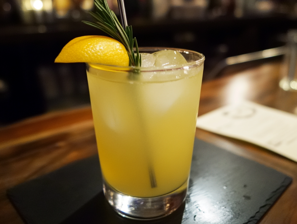 a glass of fresh lemonade on a table outside